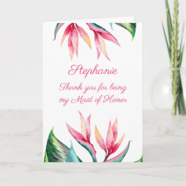 Tarjeta De Agradecimiento Una doncella de honor gracias a Pájaro del paraíso