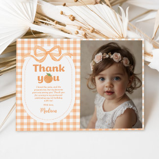 Tarjeta De Agradecimiento Una dulce foto de cumpleaños de niña de melocotón