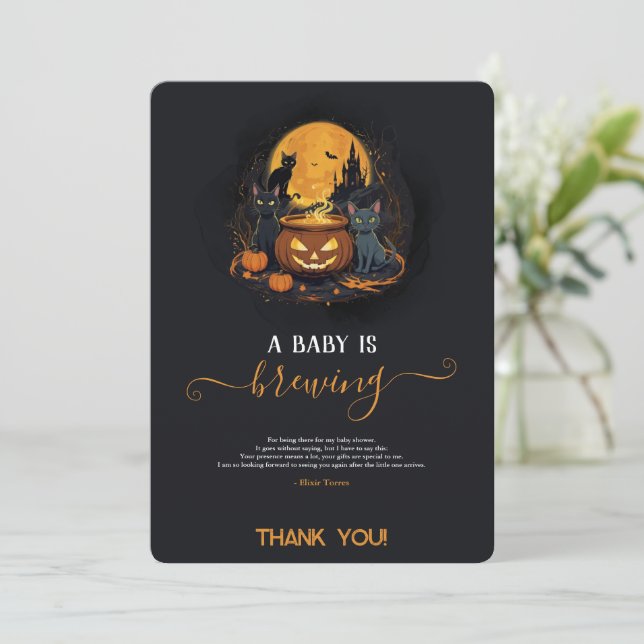Tarjeta De Agradecimiento Una fiesta de baby shower encantadora de Halloween (Anverso de pie)