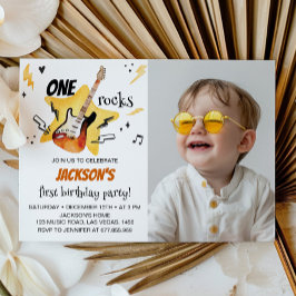 Tarjeta De Agradecimiento Una guitarra Rocks Primer cumpleaños Foto Invitaci