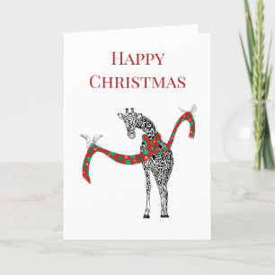 Tarjeta De Agradecimiento Una jirafa festiva con Navidades en la estafa