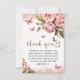 Tarjeta De Agradecimiento Una mariposa en camino a Baby Shower