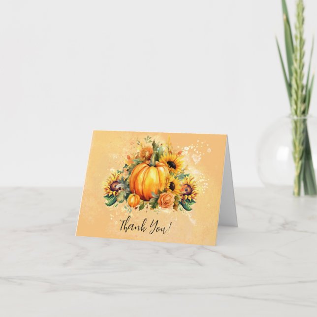 Tarjeta De Agradecimiento Una pequeña calabaza | Baby Shower de caída de gir (Anverso)
