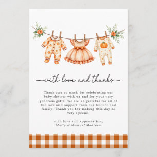Tarjeta De Agradecimiento Una pequeña calabaza en camino Gingham Baby Shower