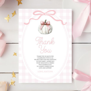 Tarjeta De Agradecimiento Una pequeña ducha de bebé con lazo rosa de calabaz
