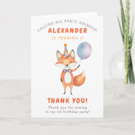 Tarjeta De Agradecimiento Una pequeña fiesta de cumpleaños de zorro
