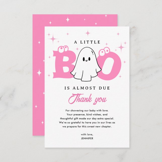 Tarjeta De Agradecimiento Una pequeña niña Boo adorable fantasma Baby Shower (Anverso / Reverso)