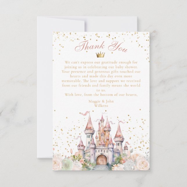 Tarjeta De Agradecimiento Una pequeña princesa Rubor Gold Crown Castle Showe (Anverso)
