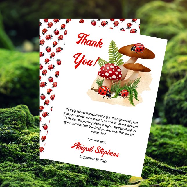 Tarjeta De Agradecimiento Una Pequeña Y Pequeña Ladybug Está En Camino De Ba (A Cute Little Ladybug Girl Baby Shower "Thank You" Card)