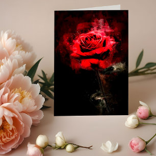 Tarjeta De Agradecimiento Una Rosa Roja Acuarela sobre Fondo Negro