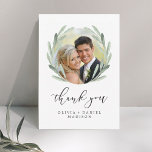 Tarjeta De Agradecimiento Una Rustic Wreath Elegant Wedding Gracias Foto<br><div class="desc">Tarjeta de foto rústica y simple Boda con ilustracion floral acuarela con ramas de olivo. También están disponibles los elementos coincidentes.</div>