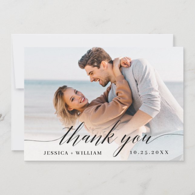 Tarjeta De Agradecimiento Una simple foto de una boda elegante (Anverso)