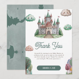 Tarjeta De Agradecimiento Una vez el Castillo Verde Pastel Baby Shower