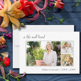 Tarjeta De Agradecimiento Una Vida Bien Vivida Bordeada De 3 Fotos Funeral