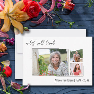 Tarjeta De Agradecimiento Una vida bien vivida dividida en 3 fotos de tarjet