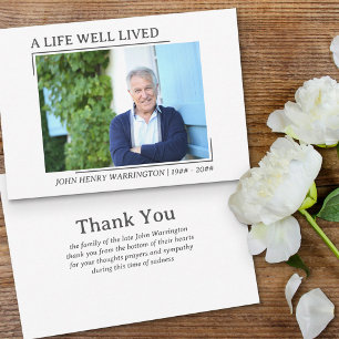Tarjeta De Agradecimiento Una Vida Bien Vivida Estampa Vintage Foto Funeral