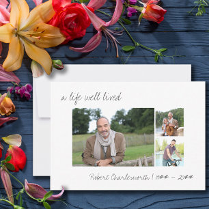 Tarjeta De Agradecimiento Una Vida Bien Vivida Guión Casual 3 Fotos Funeral