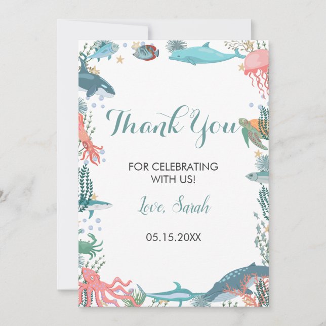 Tarjeta De Agradecimiento Under Sea Cute Ocean Animals Baby Shower RSVP (Anverso)
