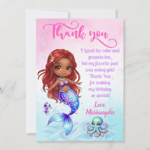 Tarjeta De Agradecimiento Under the sea - Afro Mermaid Birthday