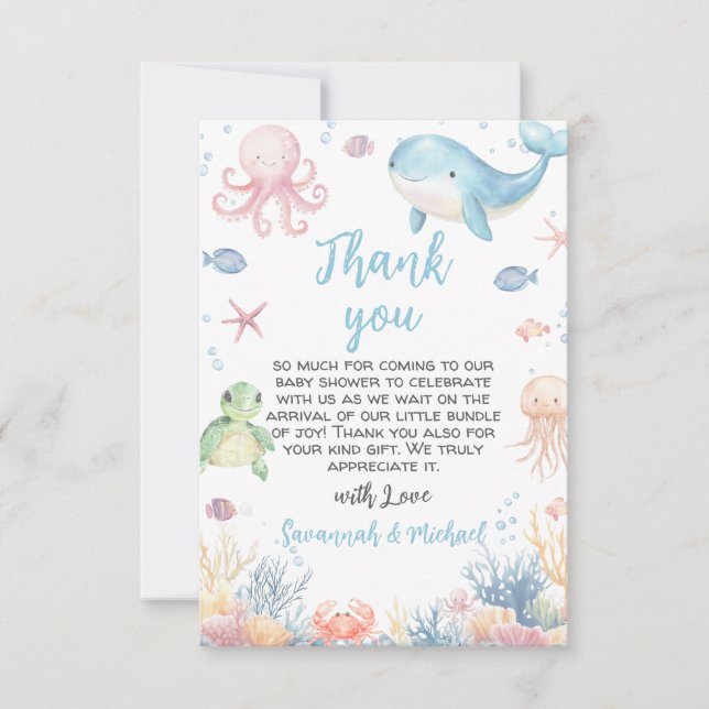 Tarjeta De Agradecimiento Under the Sea Baby Shower (Anverso)