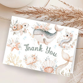 Tarjeta De Agradecimiento Under the Sea Baby Shower Chica Folded Gracias