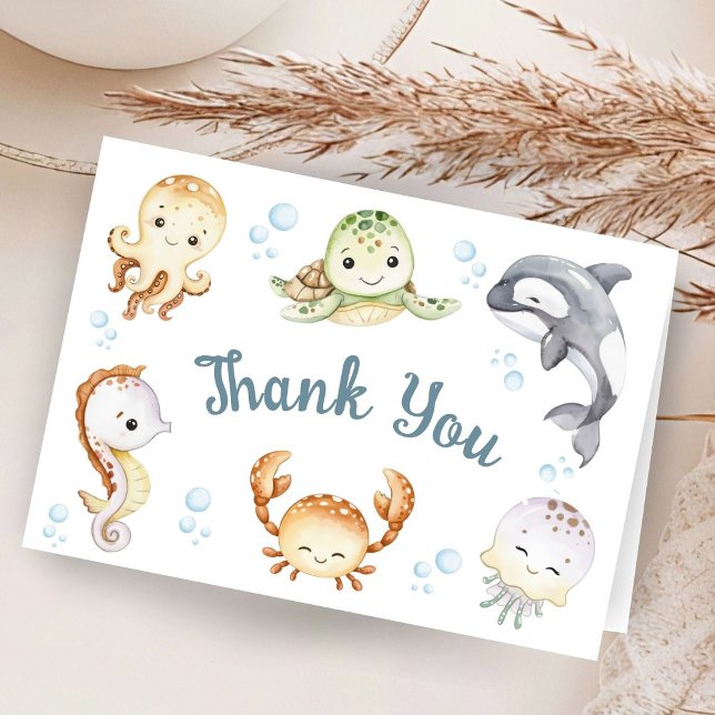 Tarjeta De Agradecimiento Under The Sea Baby Shower Folded Thank You Card (Subido por el creador)