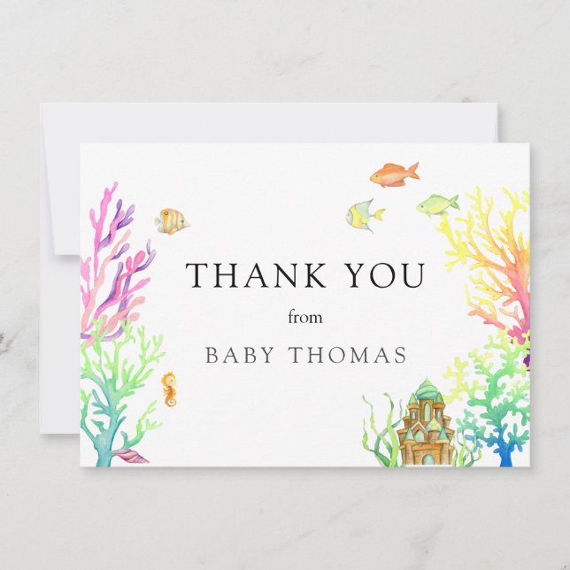 Tarjeta De Agradecimiento Under the Sea Baby Shower Gracias (Anverso)