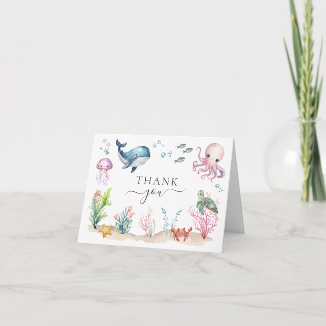 Tarjeta De Agradecimiento Under the Sea Ocean Animals Baby Shower (Anverso)