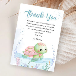 Tarjeta De Agradecimiento Under the Sea Pink Chica Turtle Baby Shower