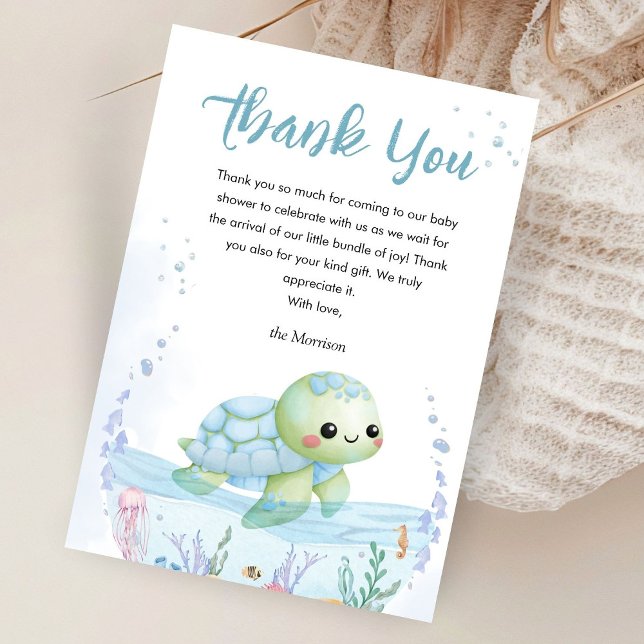 Tarjeta De Agradecimiento Under The Sea Turtle Baby Shower Boy Thank You (Subido por el creador)