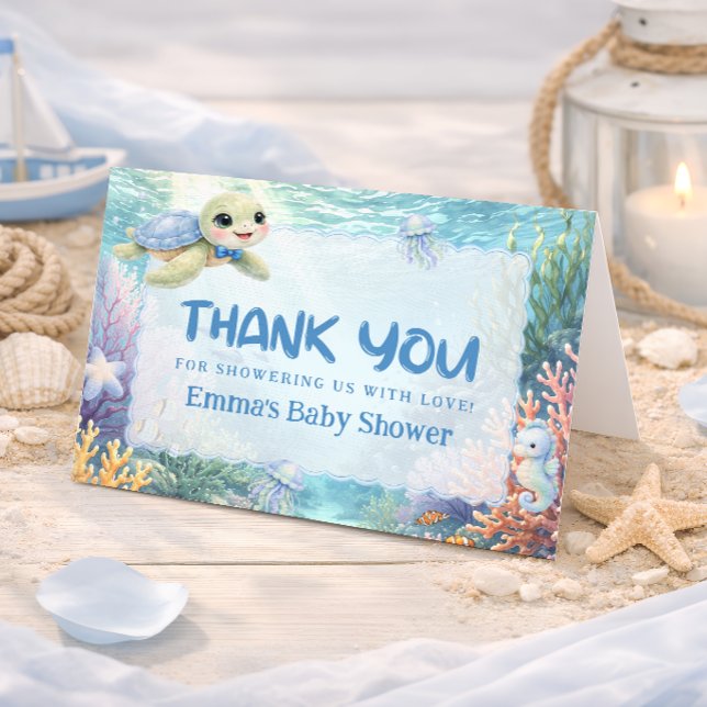 Tarjeta De Agradecimiento Under the Sea Turtle Baby Shower Thank You Card (Subido por el creador)