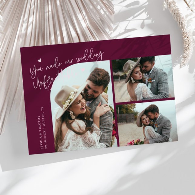 Tarjeta De Agradecimiento Unforgettable Wedding Cranberry Multi Photo (Subido por el creador)