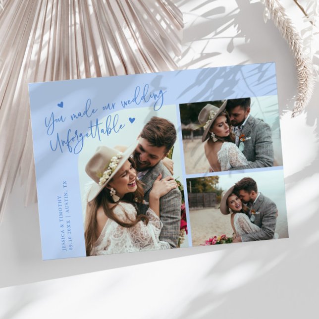 Tarjeta De Agradecimiento Unforgettable Wedding Icy Blue Multi Photo (Subido por el creador)