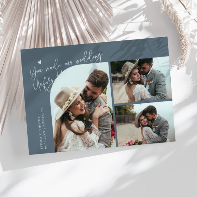 Tarjeta De Agradecimiento Unforgettable Wedding Slate Blue Multi Photo (Subido por el creador)