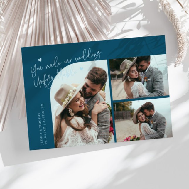 Tarjeta De Agradecimiento Unforgettable Wedding Teal Multi Photo (Subido por el creador)
