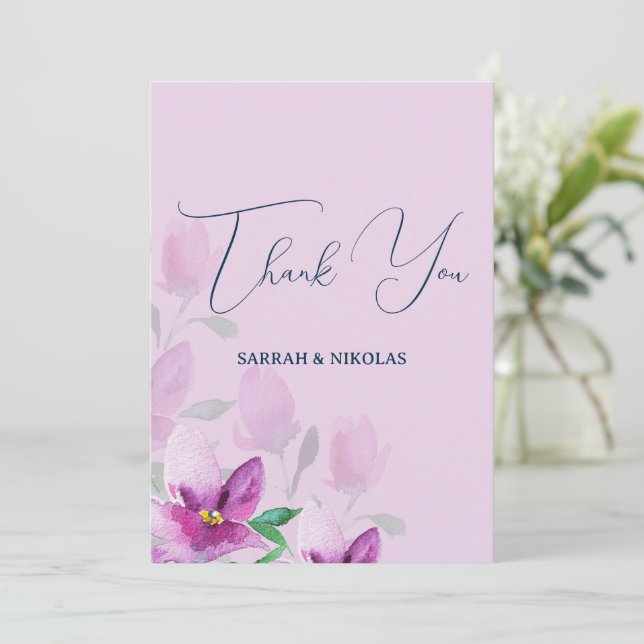 Tarjeta De Agradecimiento Unicidad De Flores De Arte De Acuarela Violeta (Anverso de pie)