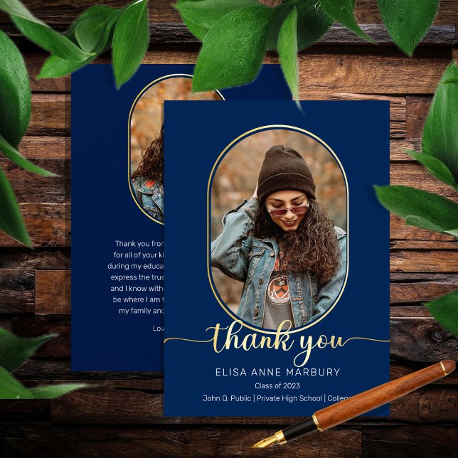 Tarjeta De Agradecimiento Único Graduado De Collage de fotos Oblong 2 Gracia (Subido por el creador)