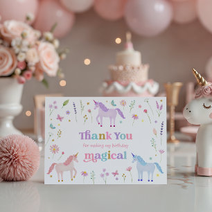Tarjeta De Agradecimiento Unicorn Meadow Pastel Oro Rosa Gracias