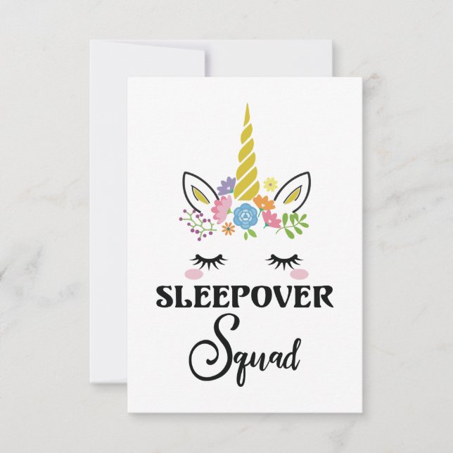 Tarjeta De Agradecimiento Unicorn Sleepover Squad Birthday Slumber Party (Anverso)