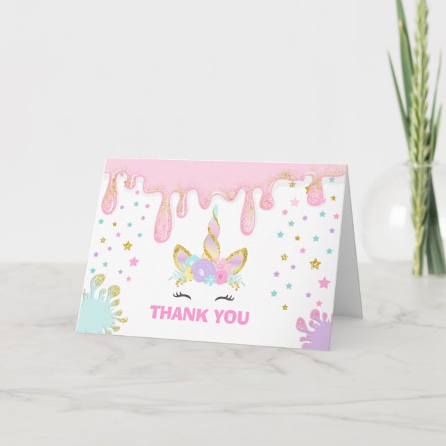 Tarjeta De Agradecimiento Unicorn Slime Gracias Fiesta De Unicorn (Anverso)