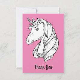 Tarjeta De Agradecimiento Unicornio blanco y negro (fondo rosado)