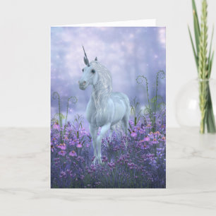 Tarjeta De Agradecimiento Unicornio con flores moradas