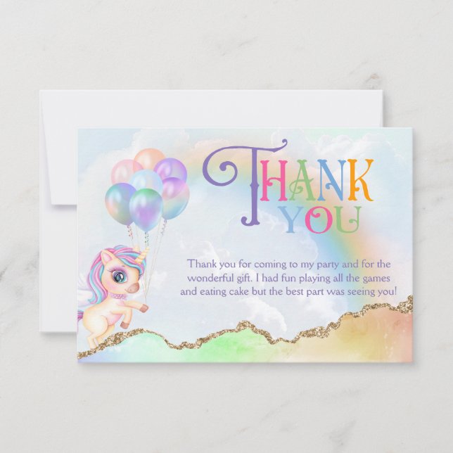 Tarjeta De Agradecimiento Unicornio de Arcoíris Mágico (Anverso)