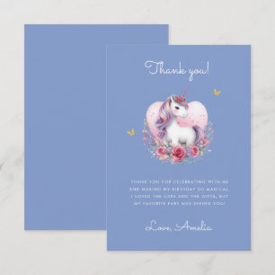 Tarjeta De Agradecimiento Unicornio Floral Caprichoso Cumpleaños Azul