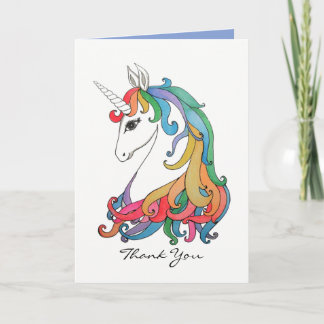 Tarjeta De Agradecimiento Unicornio lindo del arco iris de la acuarela