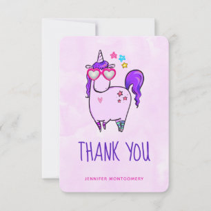 Tarjeta De Agradecimiento Unicornio lindo en gafas cardiacas
