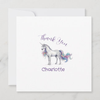 Tarjeta De Agradecimiento unicornio púrpura marón feliz cumpleaños niños nom
