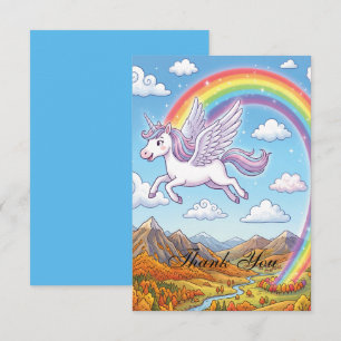 Tarjeta De Agradecimiento Unicornio Volador de Dibujos Animados con Arcoíris