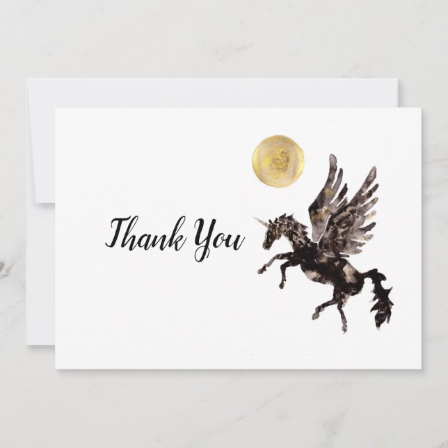 Tarjeta De Agradecimiento Unicornio y Luna Dorada (Anverso)