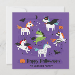 Tarjeta De Agradecimiento Unicornios Lindos con Disfraces de Halloween